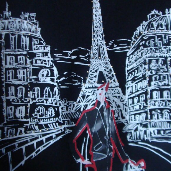 NWT Karl Lagerfeld Paris Sweatshirt Women's Black Eiffel Tower Graphic, Size M - Picture 4 of 14